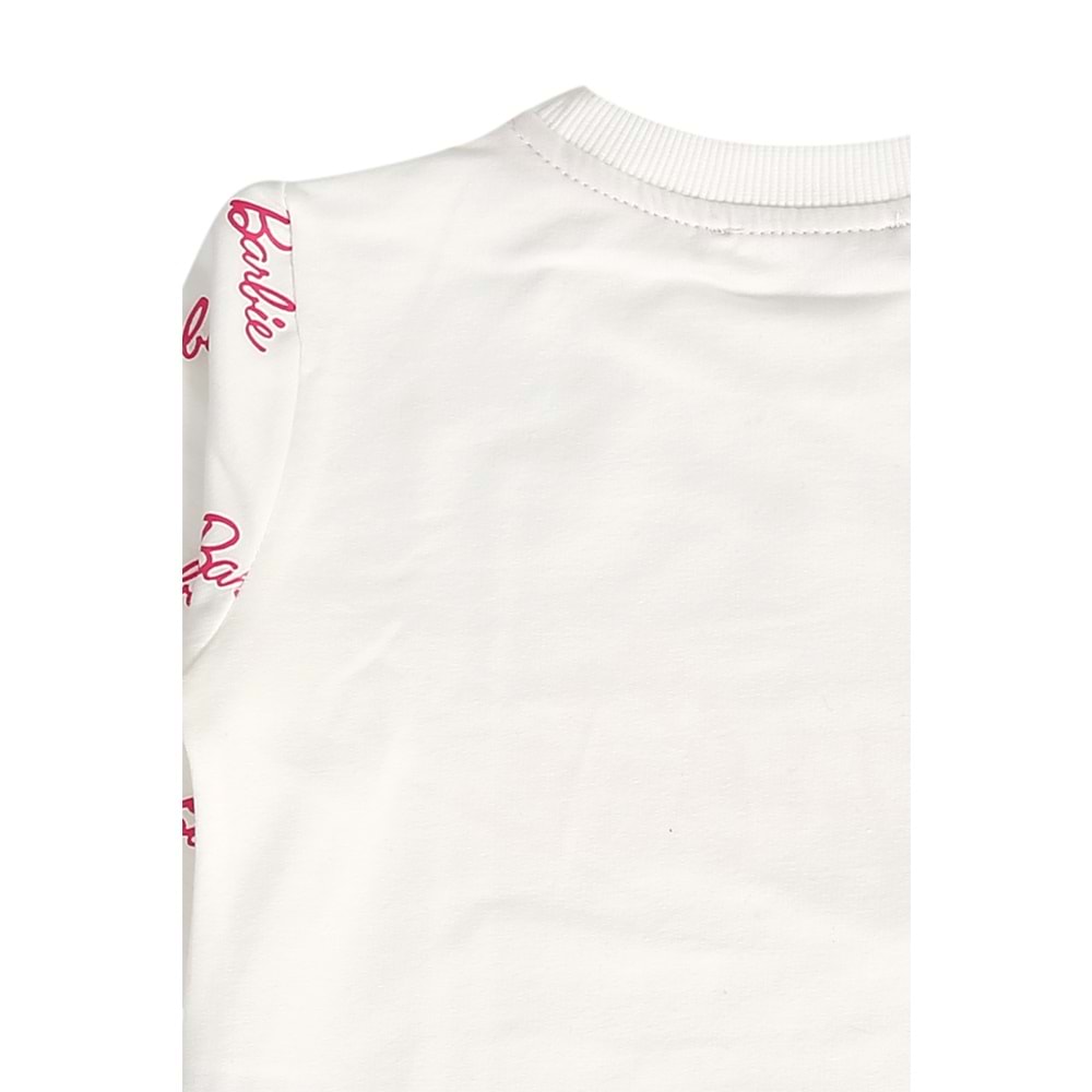 Kız Çocuk Sweat Takım Kolları Barbie Baskılı - Krem (104/134)