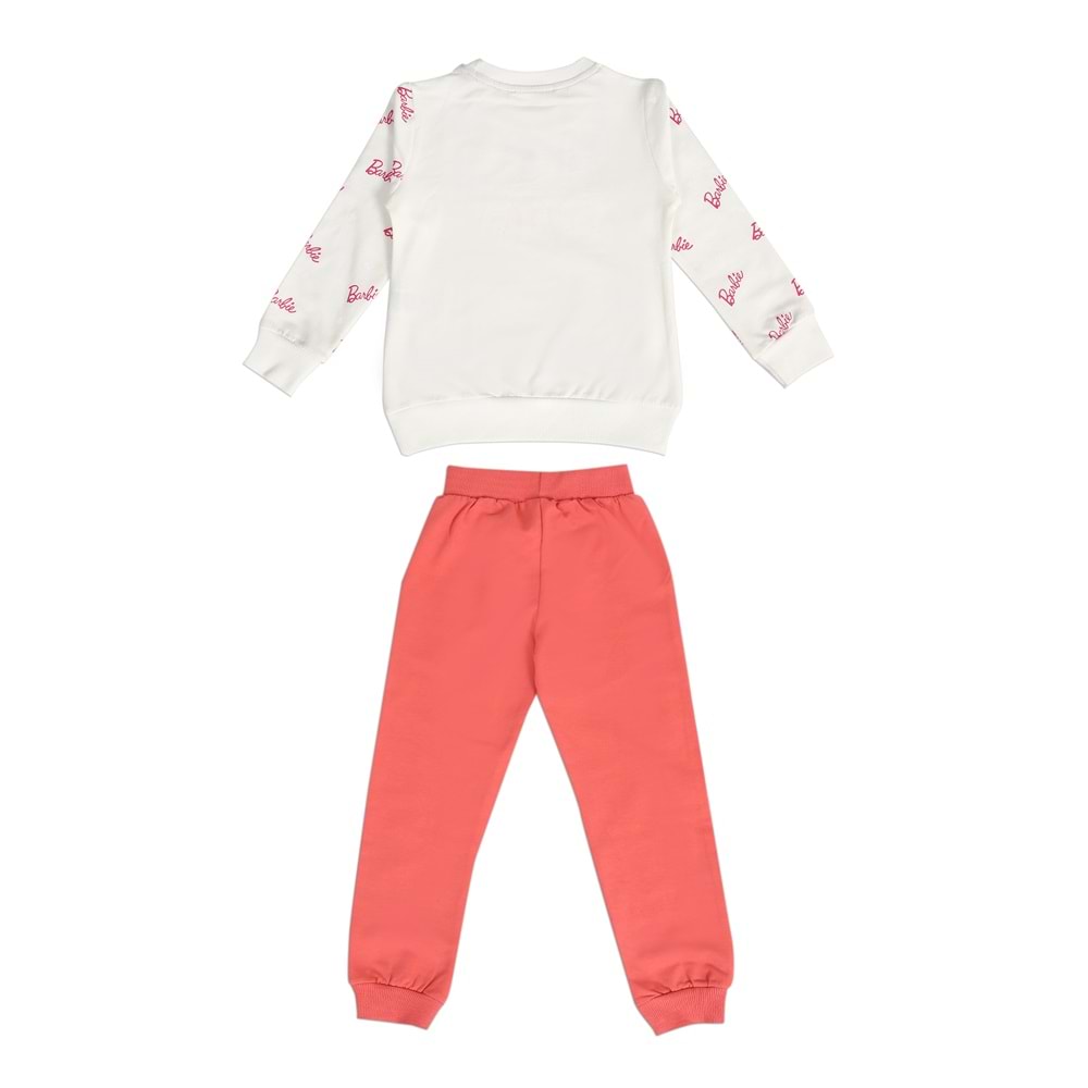 Kız Çocuk Sweat Takım Kolları Barbie Baskılı - Krem (104/134)