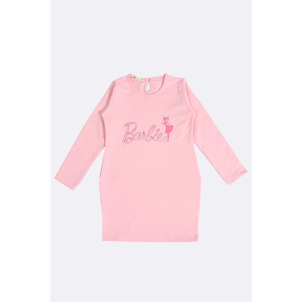 Kız Çocuk Elbise Barbie Baskılı - Bebe Pembe (116/140)