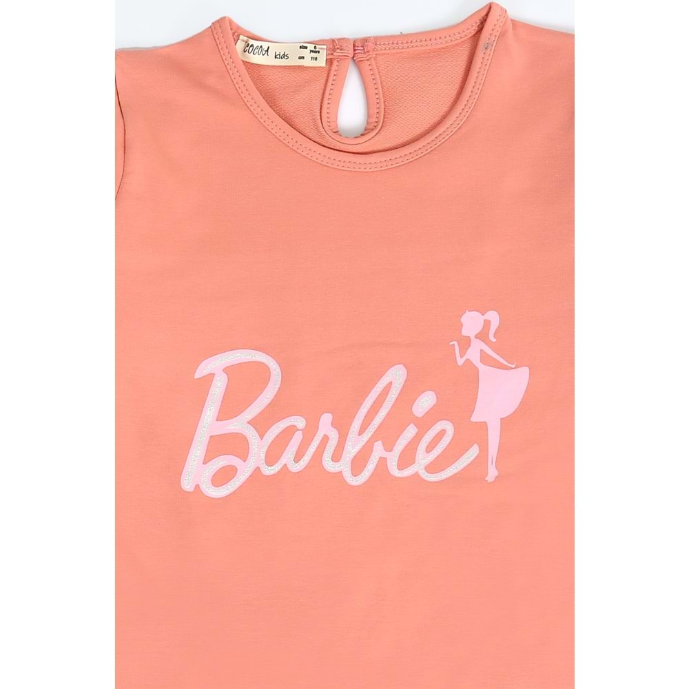 Kız Çocuk Elbise Barbie Baskılı - Gül Kurusu (116/140)