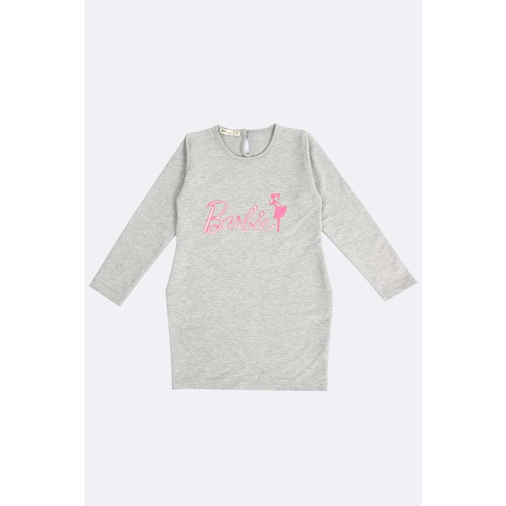 Kız Çocuk Elbise Barbie Baskılı - Gri (116/140)