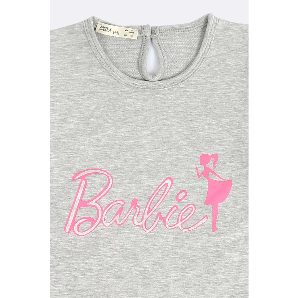 Kız Çocuk Elbise Barbie Baskılı - Gri (116/140)