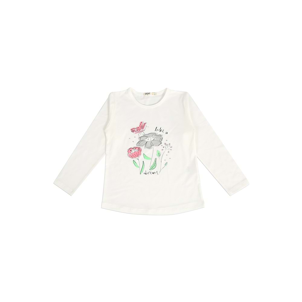 Kız Çocuk Tişört Çiçek Baskılı - Krem (116/140)