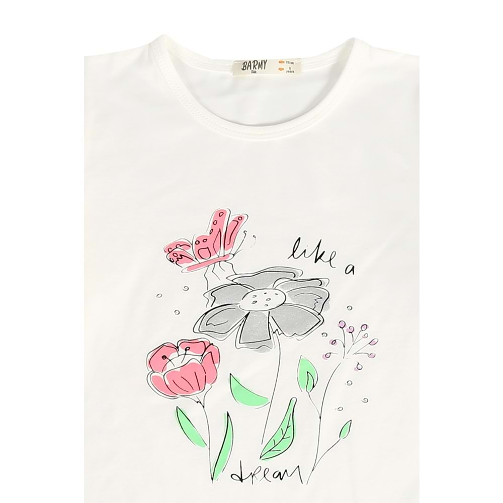 Kız Çocuk Tişört Çiçek Baskılı - Krem (116/140)