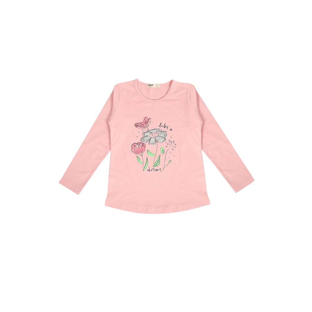 Kız Çocuk Tişört Çiçek Baskılı - Yavruağzı (116/140)