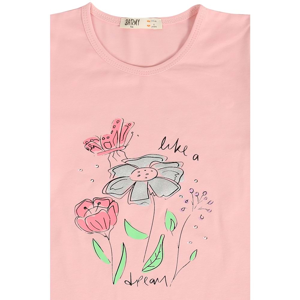 Kız Çocuk Tişört Çiçek Baskılı - Yavruağzı (116/140)