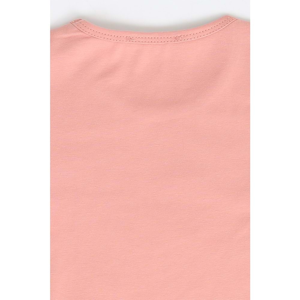 Kız Çocuk Tişört Çiçek Baskılı - Gül Kurusu (116/140)