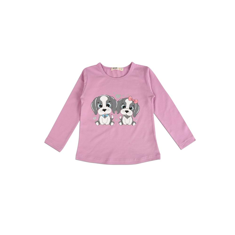 Kız Çocuk Tişört Köpekler Baskılı - Lila (92/116)