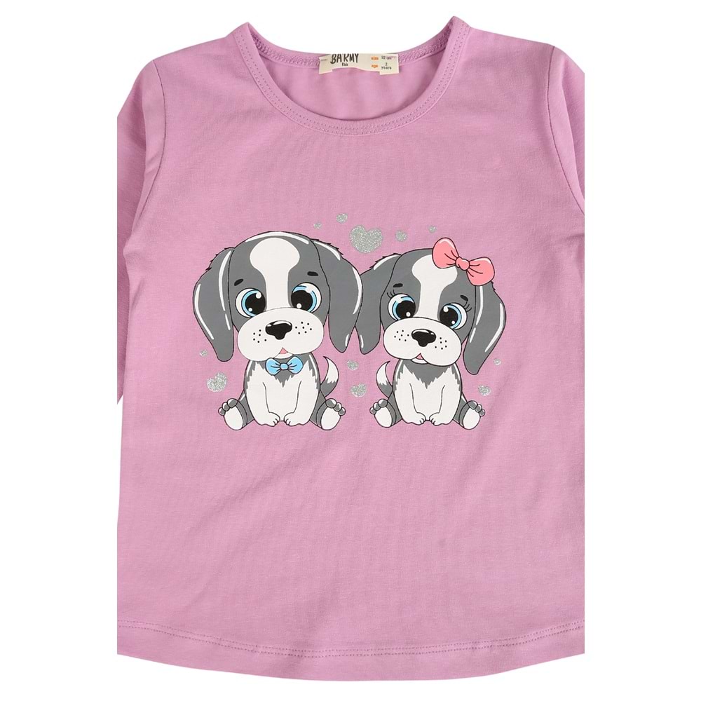 Kız Çocuk Tişört Köpekler Baskılı - Lila (92/116)