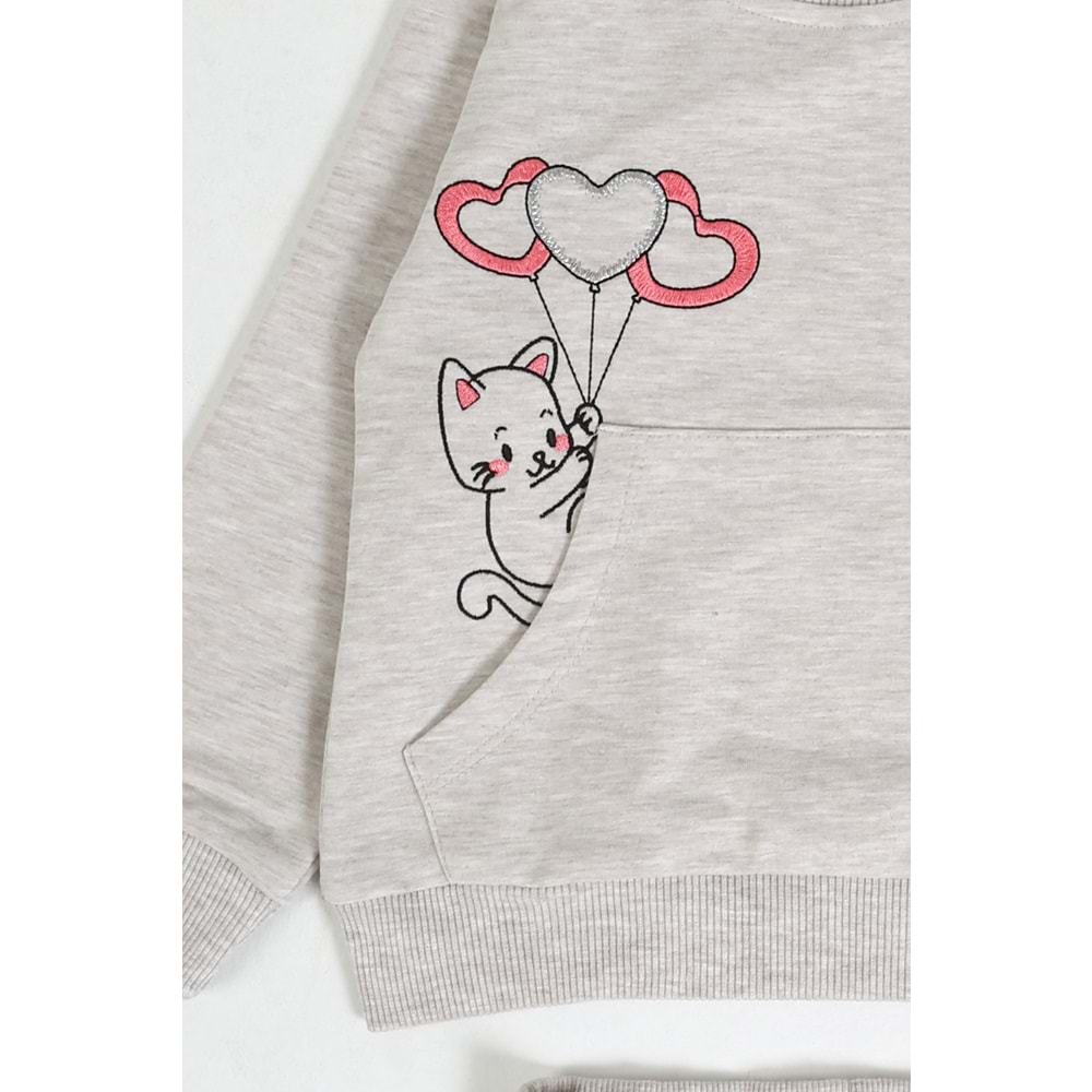 Kız Çocuk Sweat Takım Balonlu Kedi - Kahve Melanj (92/116)