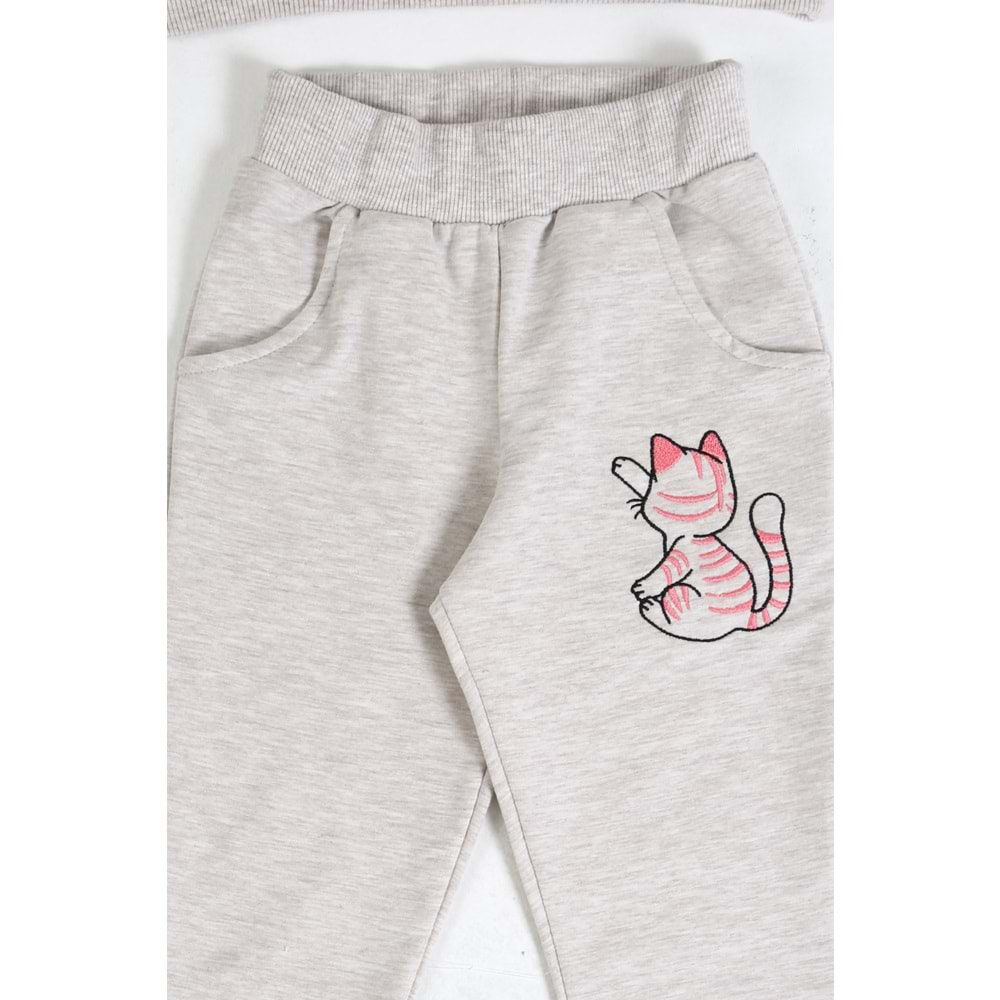 Kız Çocuk Sweat Takım Balonlu Kedi - Kahve Melanj (92/116)