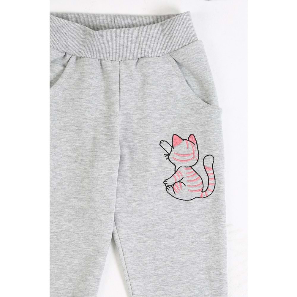 Kız Çocuk Sweat Takım Balonlu Kedi - Gri (92/116)