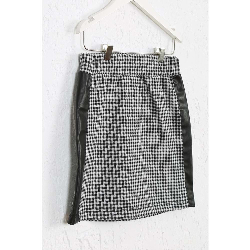 Kız Çocuk Etek Deri Detay - Siyah-Beyaz (128/152)