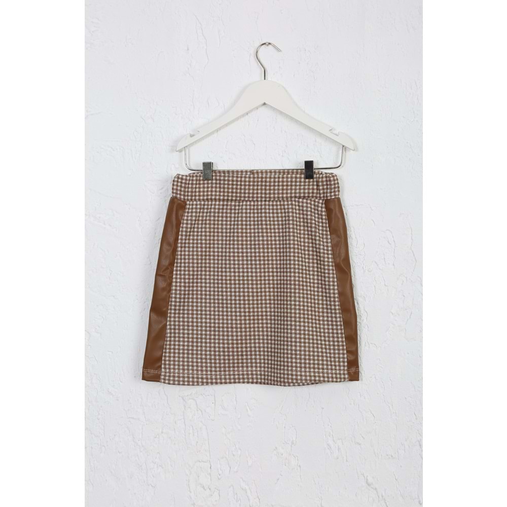 Kız Çocuk Etek Deri Detay - Kahverengi-Krem (128/152)