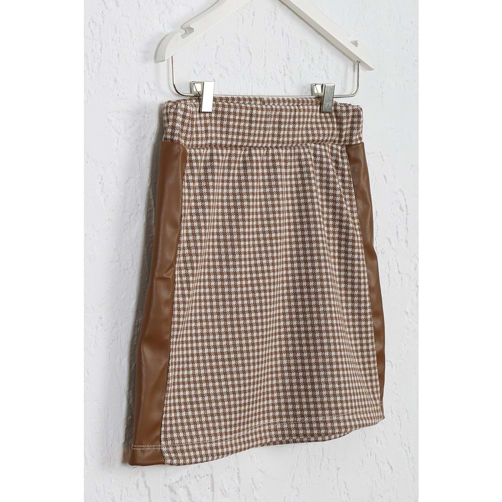 Kız Çocuk Etek Deri Detay - Kahverengi-Krem (128/152)