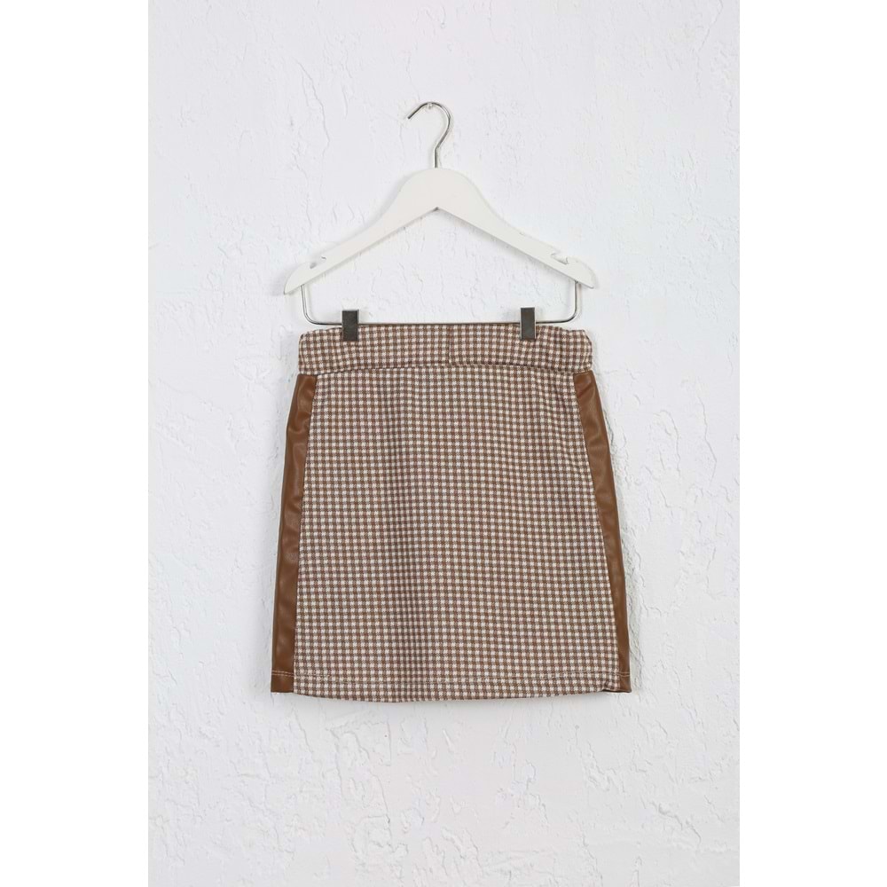 Kız Çocuk Etek Deri Detay - Kahverengi-Krem (128/152)