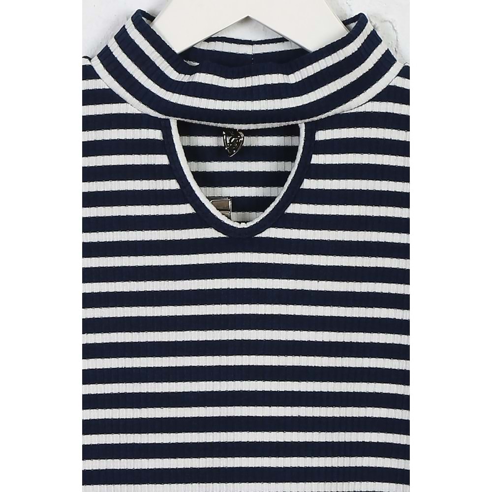 Kız Çocuk Tişört Metal Kalpli - Lacivert-Beyaz (128/152)