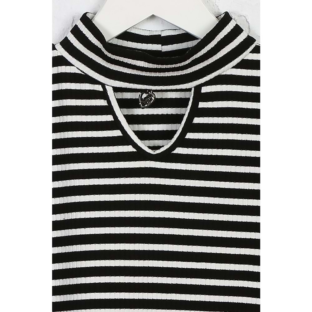 Kız Çocuk Tişört Metal Kalpli - Siyah-Beyaz (128/152)