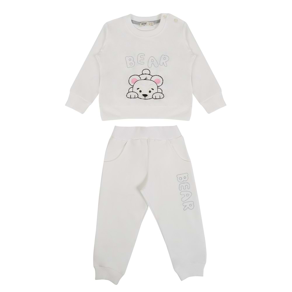 Kız Çocuk Sweat Takım Ayı Nakışlı - Krem (86/110)