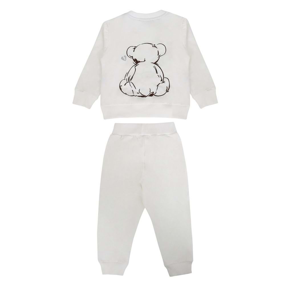 Kız Çocuk Sweat Takım Ayı Nakışlı - Krem (86/110)