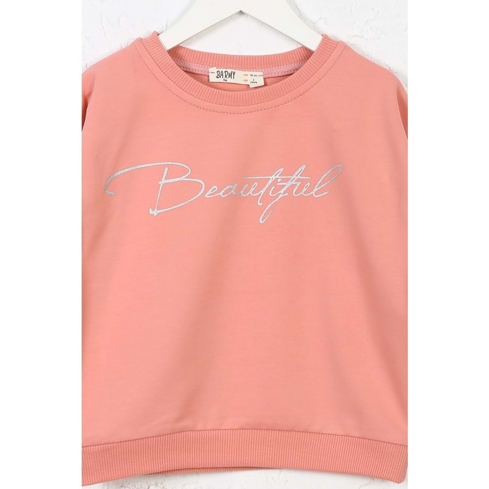 Kız Çocuk Tişört Beautiful Baskılı - Gül Kurusu (98/122)