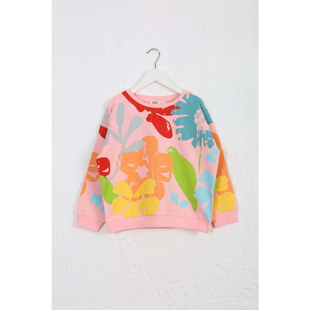 Kız Çocuk Tişört Çiçek Baskılı - Yavruağzı (116/140)