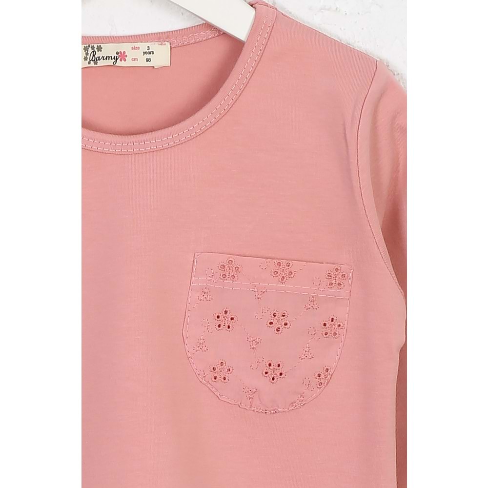 Kız Çocuk Tişört Fistolu Cep - Gül Kurusu (98/122)