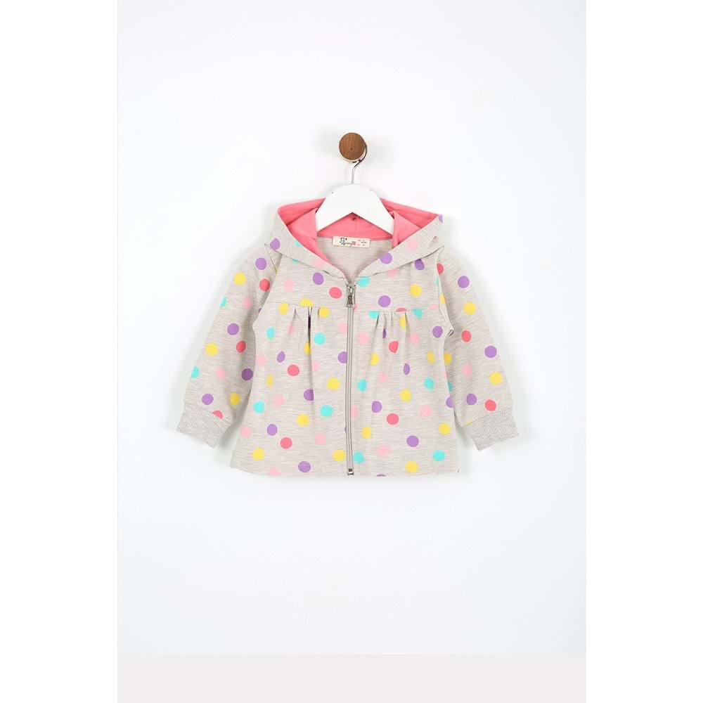 Kız Çocuk Hırka Puantiye Desenli - Kahverengi (74/98)