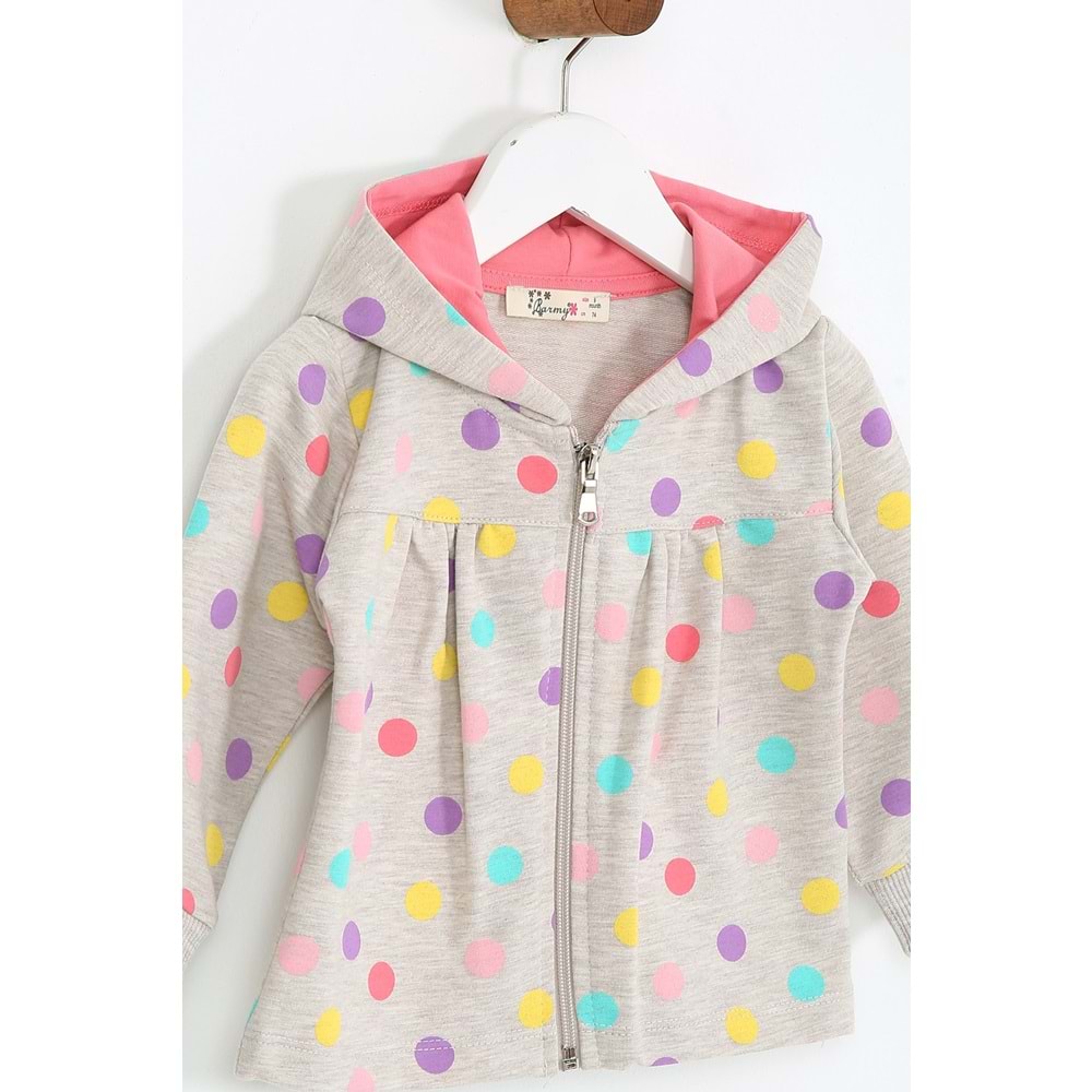 Kız Çocuk Hırka Puantiye Desenli - Kahverengi (74/98)