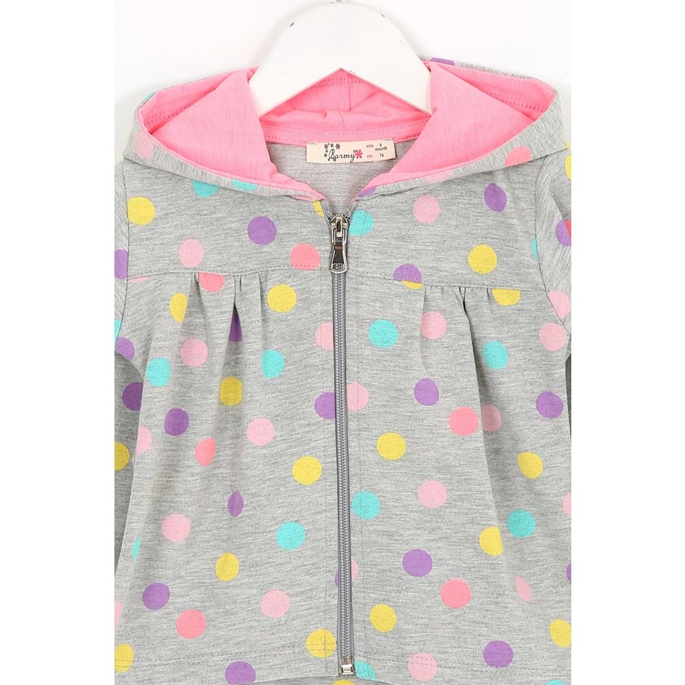 Kız Çocuk Hırka Puantiye Desenli - Gri (74/98)