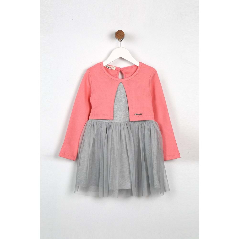 Kız Çocuk Elbise Tüllü - Şeker Pembe (98/122)