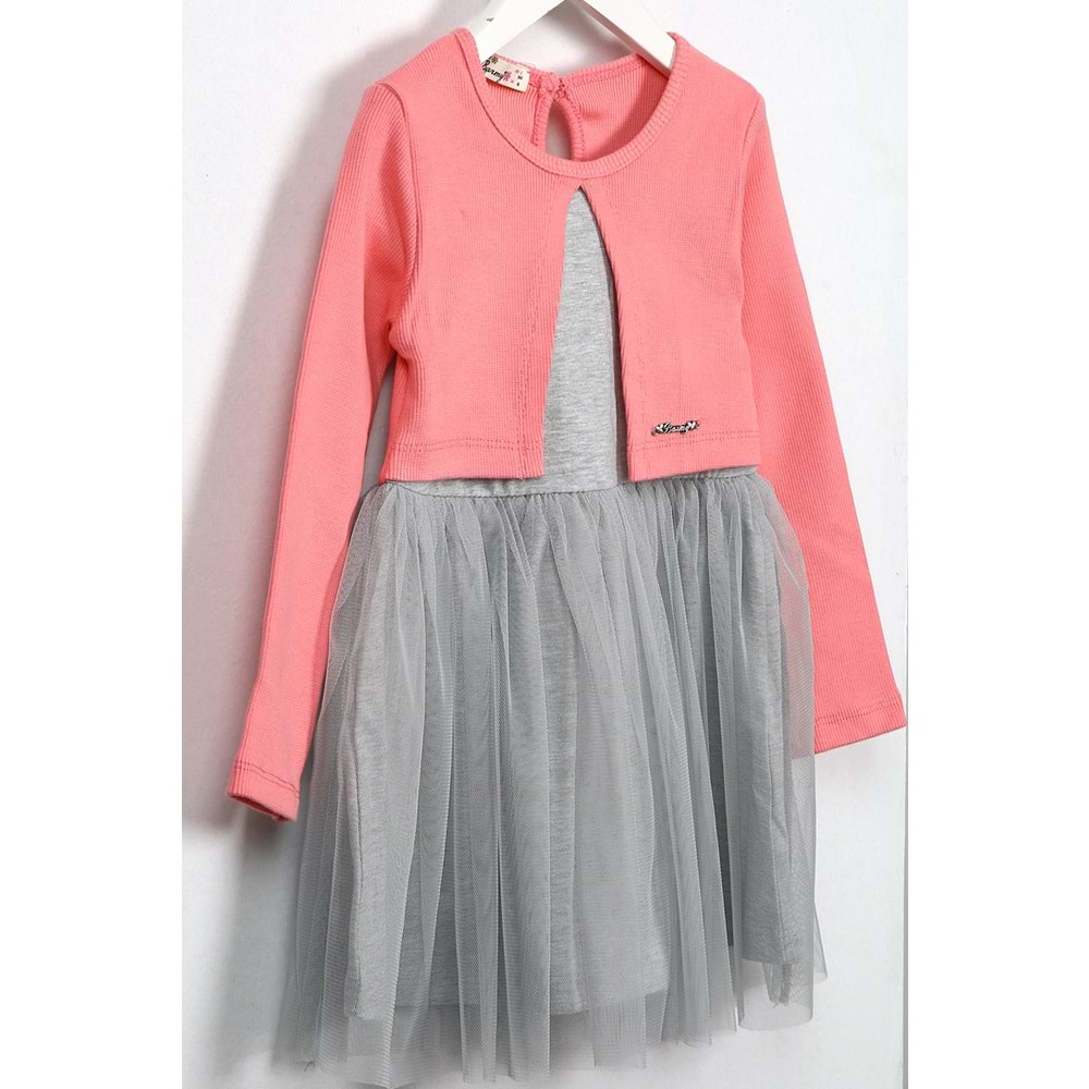 Kız Çocuk Elbise Tüllü - Şeker Pembe (98/122)