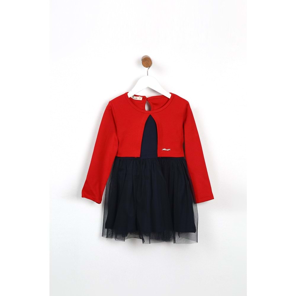 Kız Çocuk Elbise Tüllü - Koyu Kırmızı (98/122)