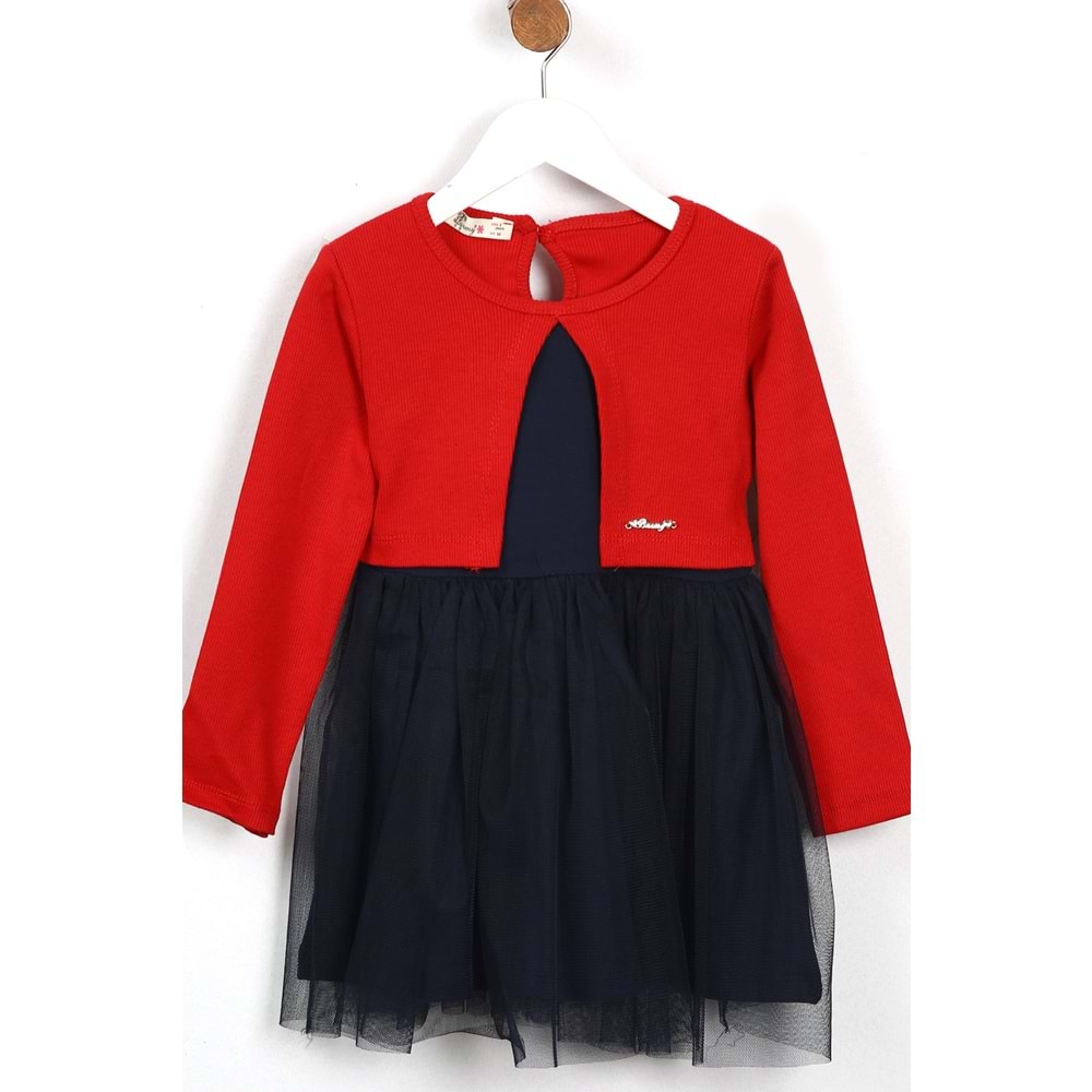 Kız Çocuk Elbise Tüllü - Koyu Kırmızı (98/122)