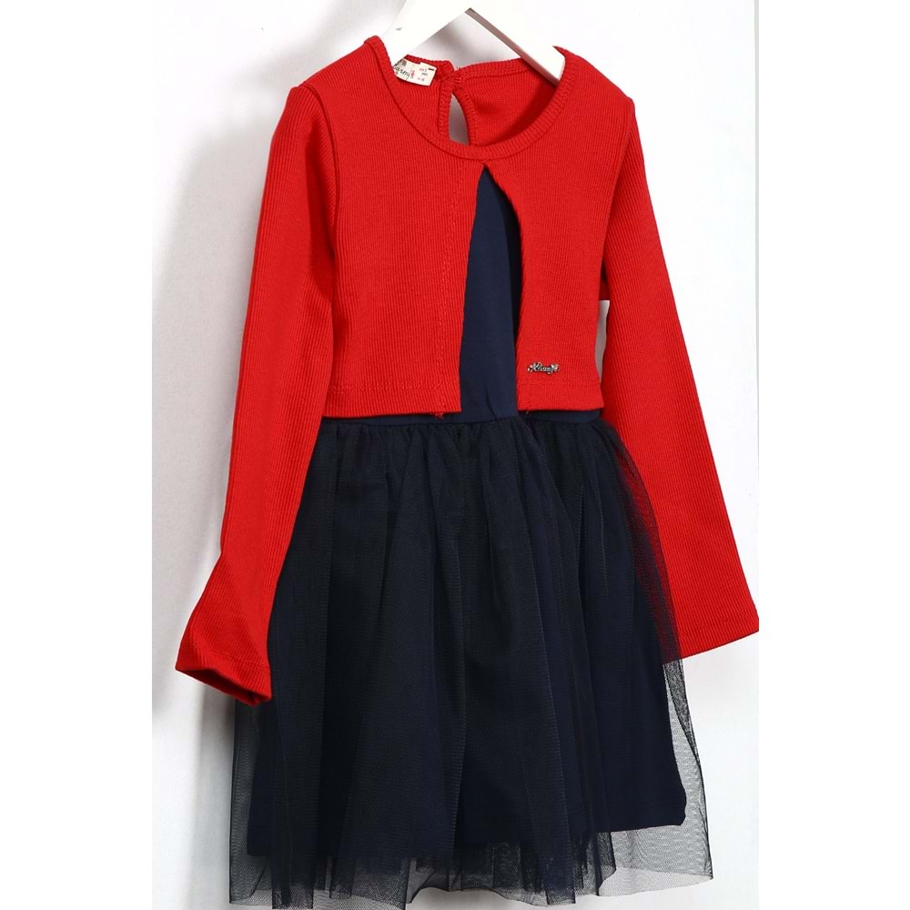 Kız Çocuk Elbise Tüllü - Koyu Kırmızı (98/122)