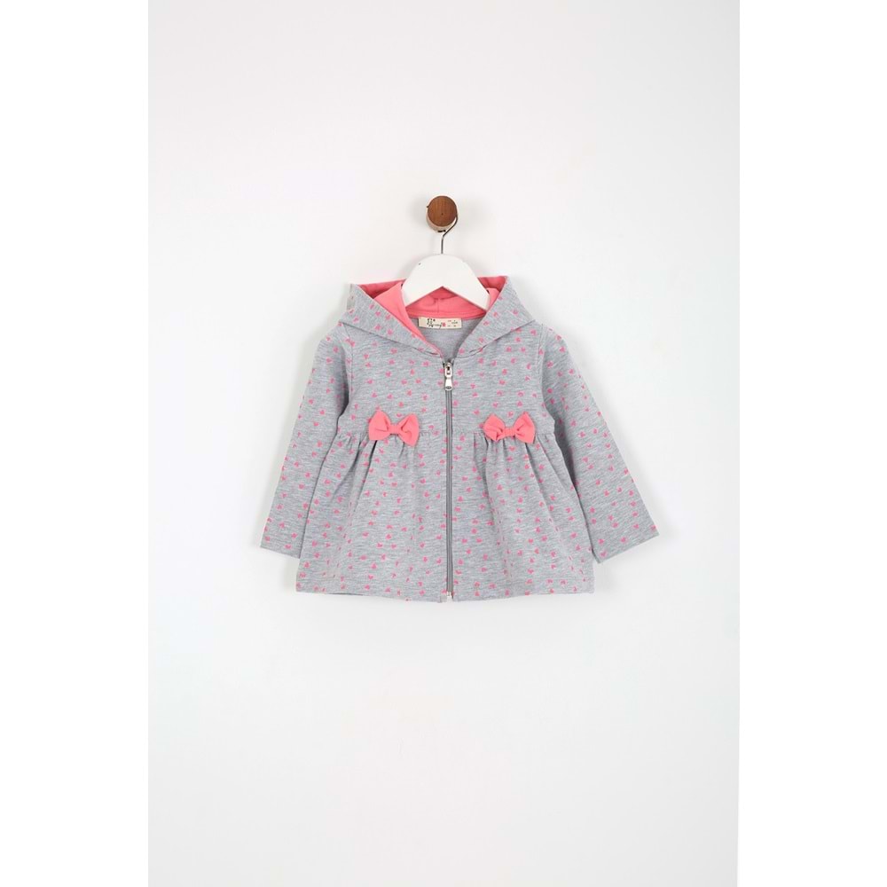 Kız Çocuk Hırka Çift Kurdeleli - Gri (74/98)