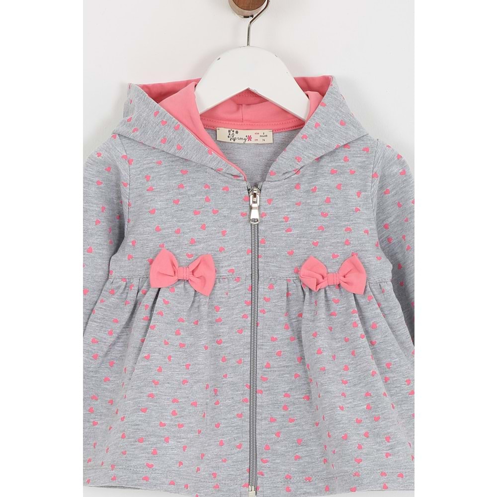 Kız Çocuk Hırka Çift Kurdeleli - Gri (74/98)