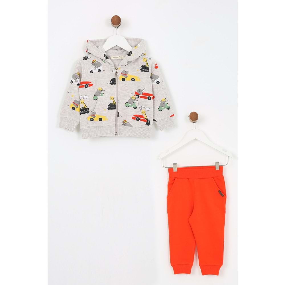 Erkek Çocuk Eşofman Takımı Araba Desenli - Kahverengi (74/98)