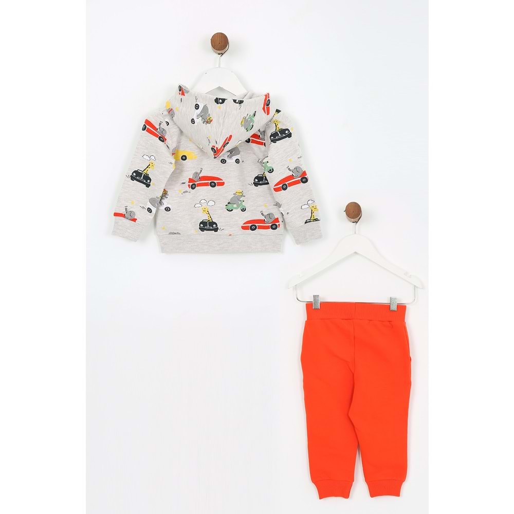 Erkek Çocuk Eşofman Takımı Araba Desenli - Kahverengi (74/98)