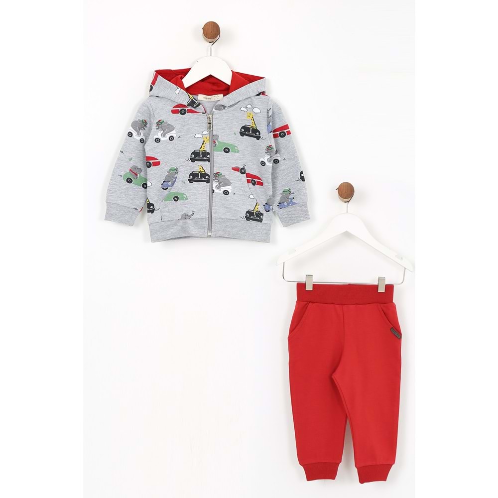 Erkek Çocuk Eşofman Takımı Araba Desenli - Gri (74/98)