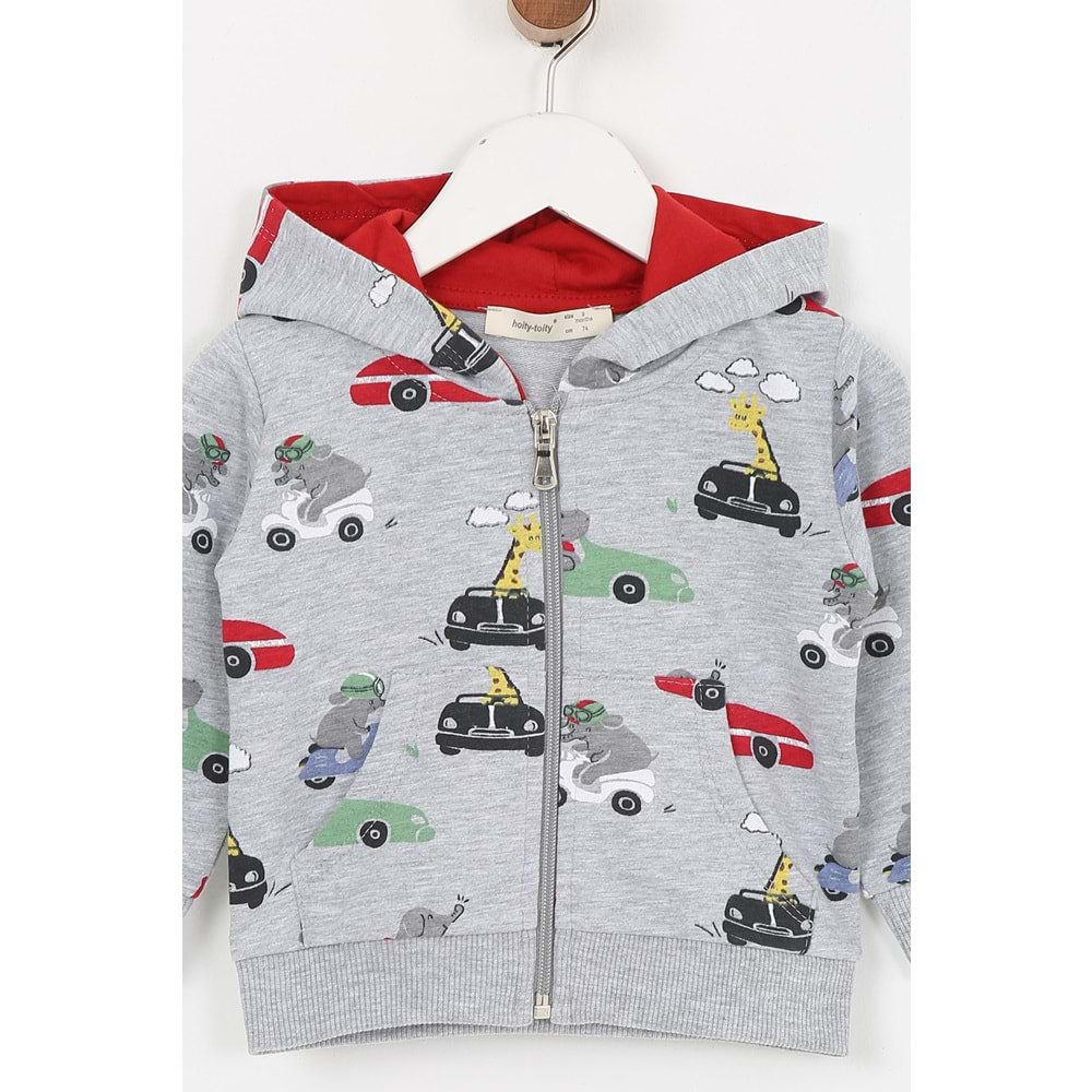 Erkek Çocuk Eşofman Takımı Araba Desenli - Gri (74/98)