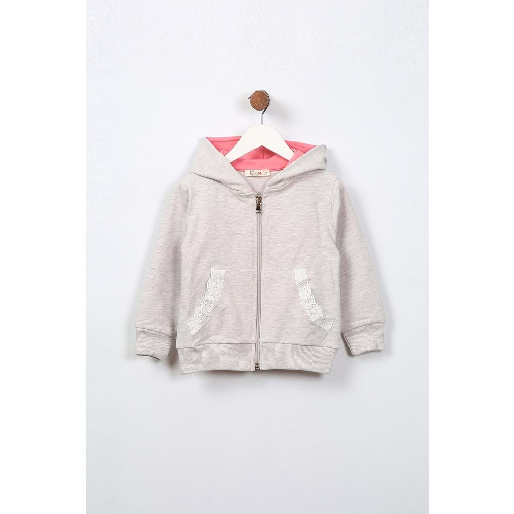 Kız Çocuk Hırka Dantelli Cep - Kahve Melanj (98/122)