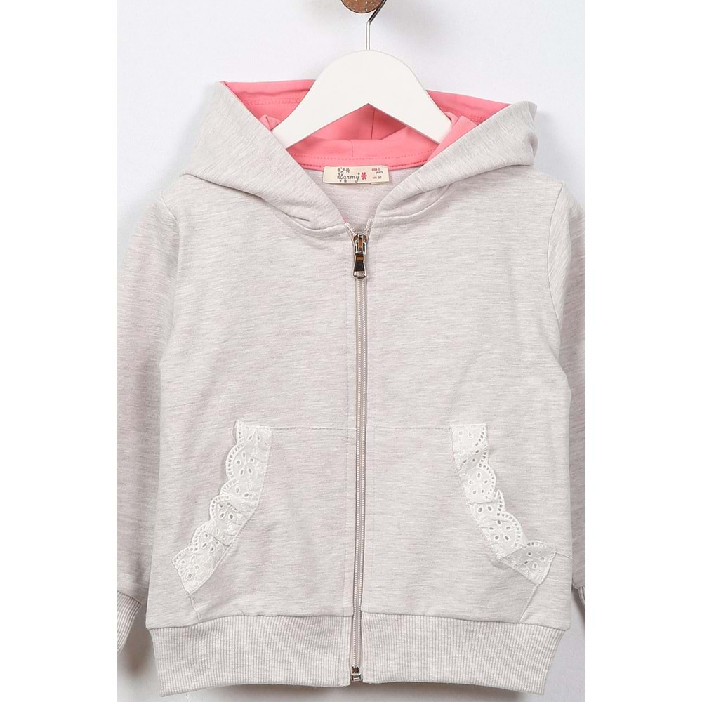 Kız Çocuk Hırka Dantelli Cep - Kahve Melanj (98/122)