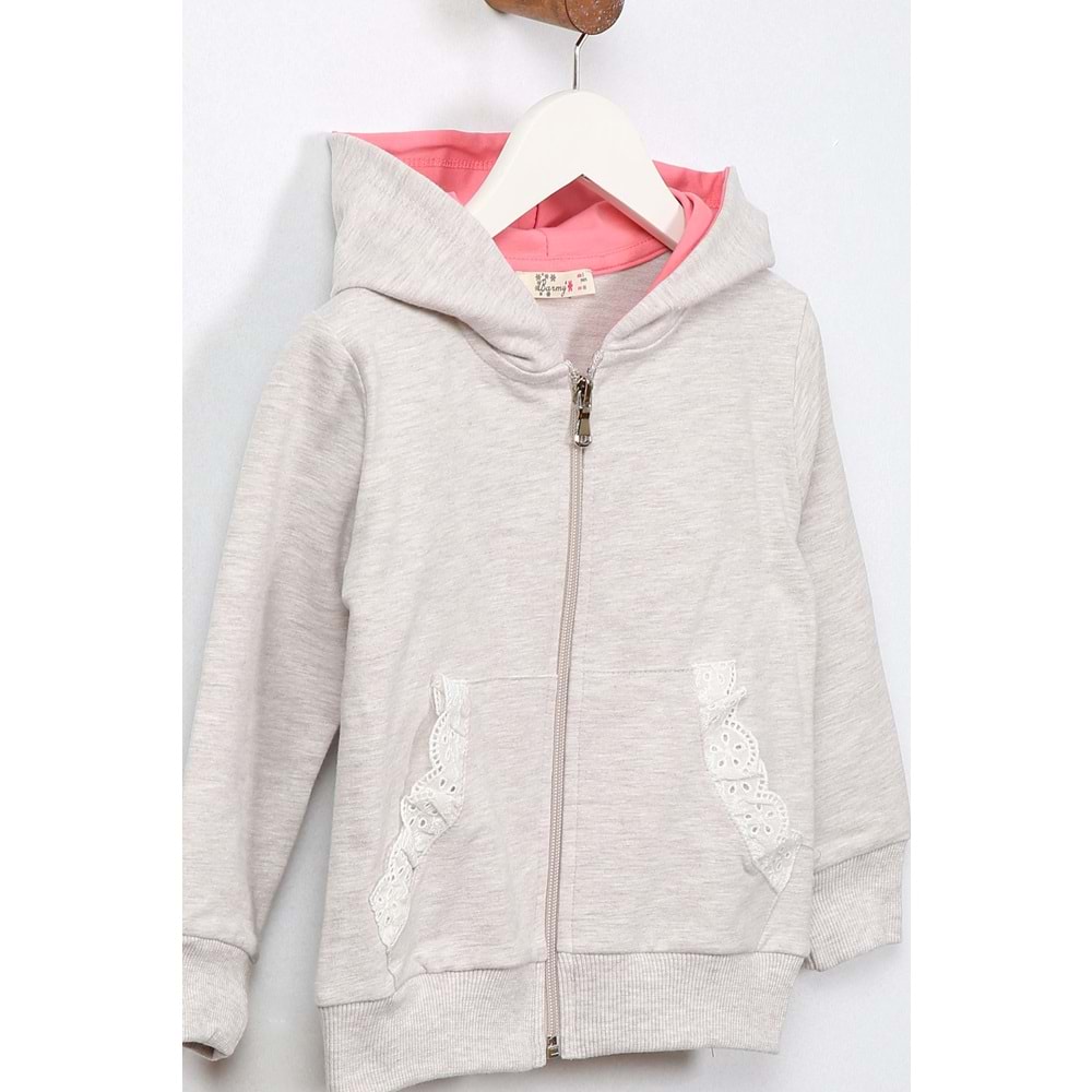 Kız Çocuk Hırka Dantelli Cep - Kahve Melanj (98/122)