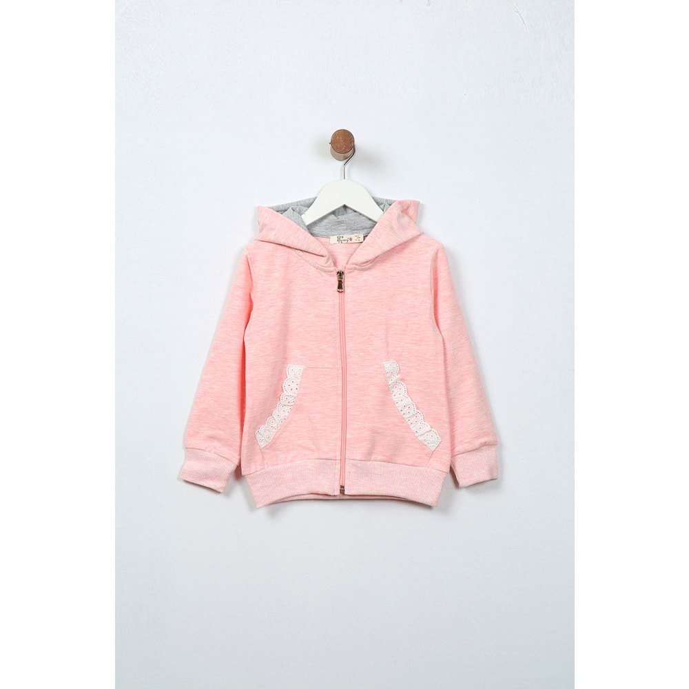 Kız Çocuk Hırka Dantelli Cep - Pembe Melanj (98/122)