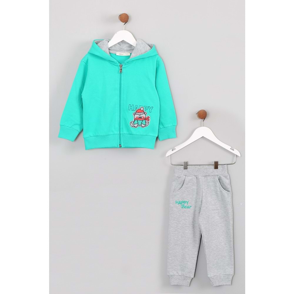 Erkek Çocuk Happy Nakışlı Eşofman Takımı - Açık Yeşil (86/110)