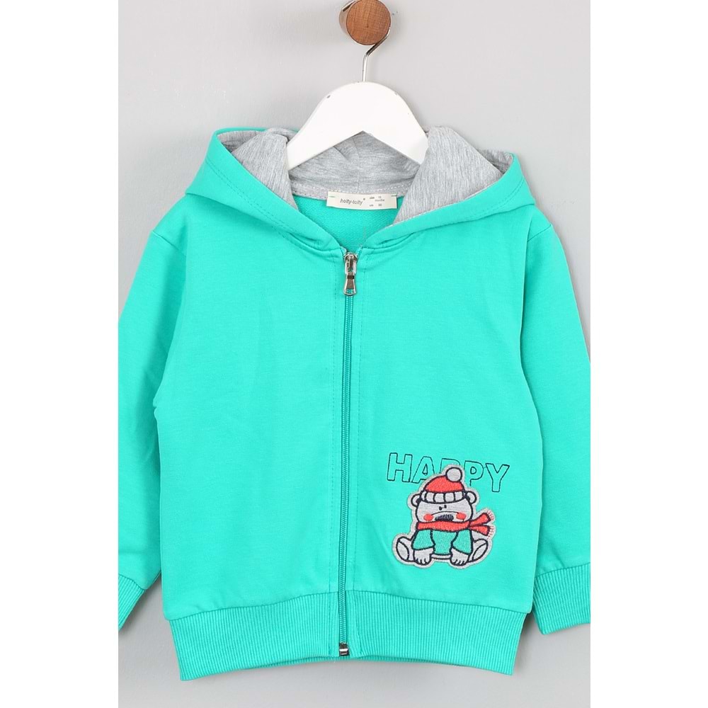 Erkek Çocuk Happy Nakışlı Eşofman Takımı - Açık Yeşil (86/110)