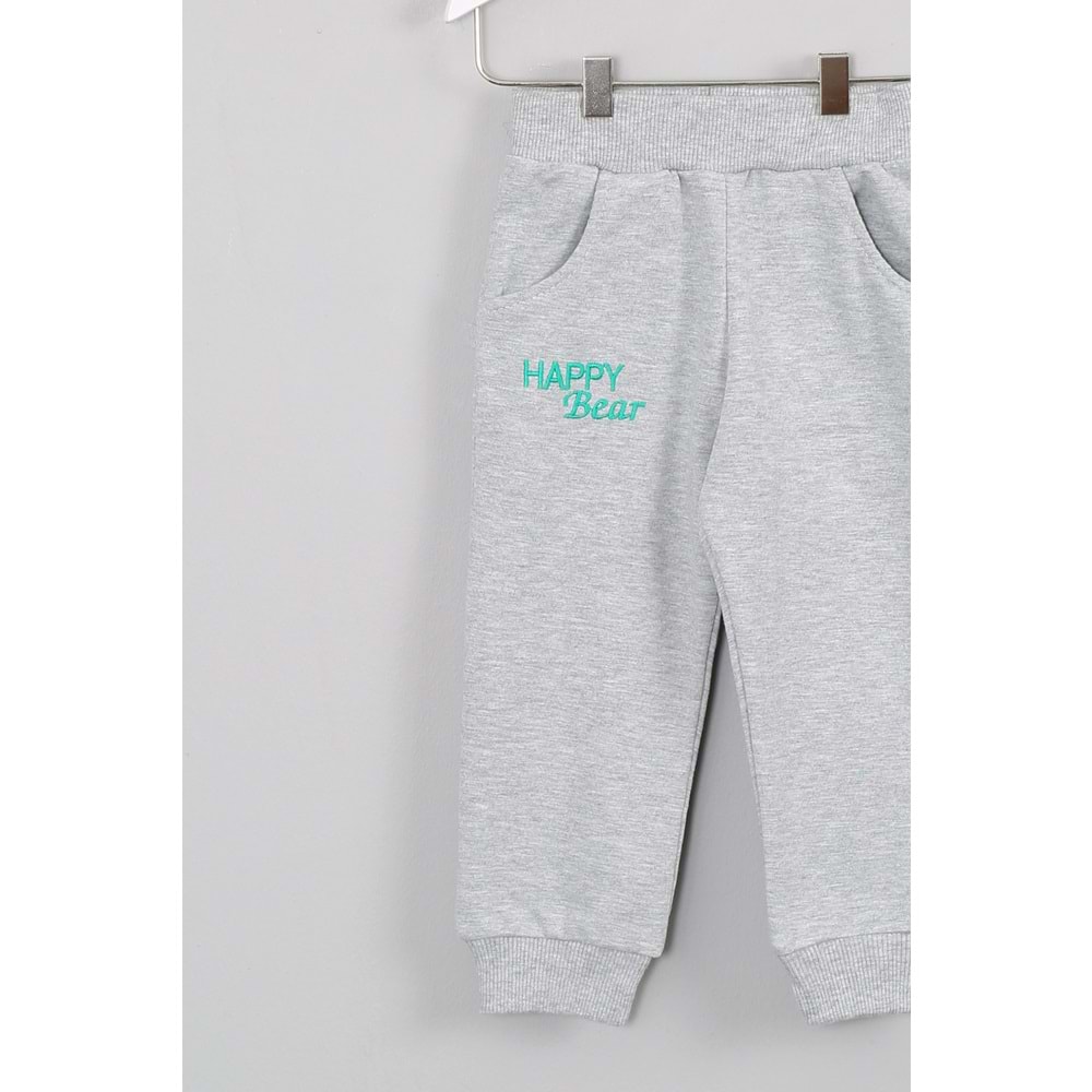 Erkek Çocuk Happy Nakışlı Eşofman Takımı - Açık Yeşil (86/110)