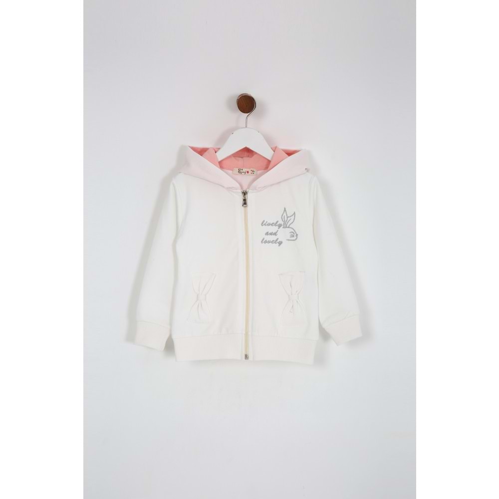 Kız Çocuk Hırka Yazılı Tavşan Baskılı - Krem (98/122)