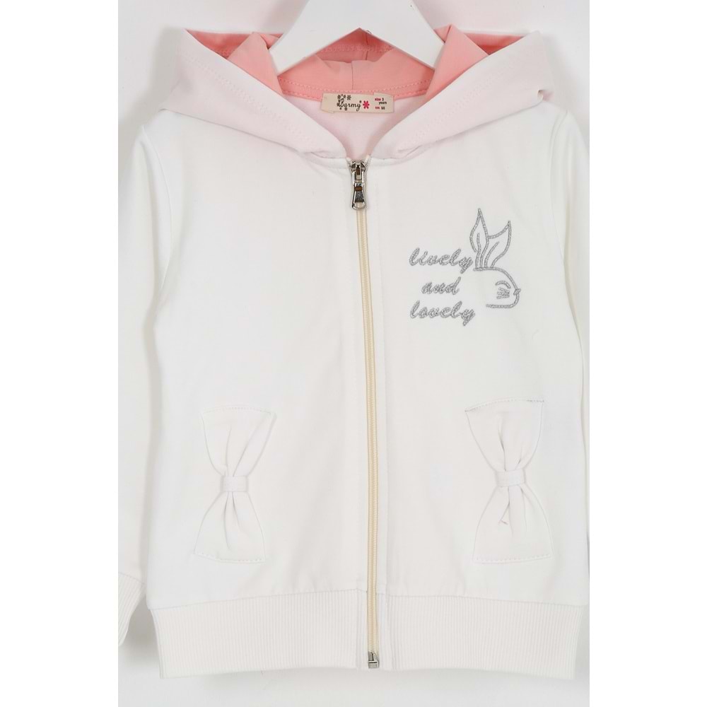 Kız Çocuk Hırka Yazılı Tavşan Baskılı - Krem (98/122)